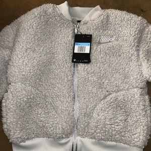 SILVER NIKE KIDS' GIRLS FULL-ZIP SHERPA JACKET